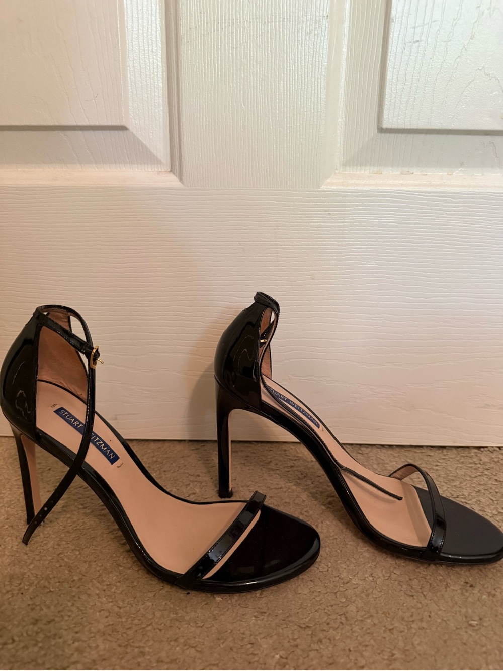 Stuart Weitzman Black Patent Ankle-Strap Stilettos